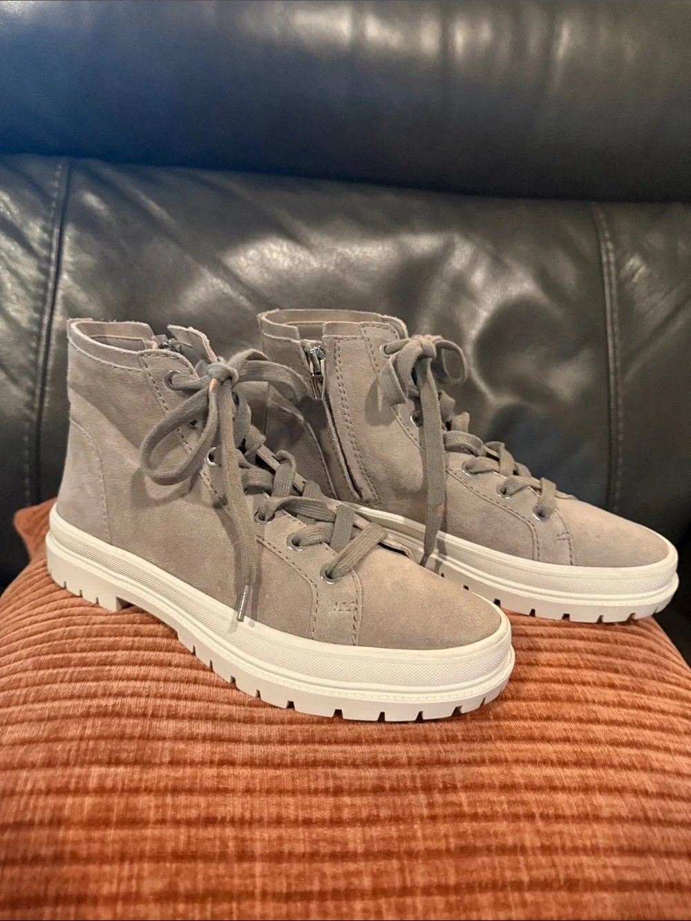 Dolce Vita Gray Suede Platform Lace-Up Sneakers with Side Zippers